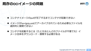 Copyright(c)2021 NTT Corp. All Rights Reserved
OCI
l pull
l tar+{gzip,zstd} 5
l
 