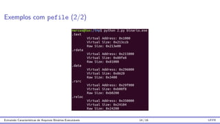 Exemplos com pefile (2/2)
Extraindo Caracterı́sticas de Arquivos Binários Executáveis 14 / 16 UFPR
 