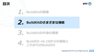 Copyright(c)2022 NTT Corp. All Rights Reserved. 12
BuildKitθҪ
1.
?
3. BuildKit?θҪ
4. BuildKit v0.10ΙCܤ
줫BuildKit
2. BuildKitΤޤޤʙC
 