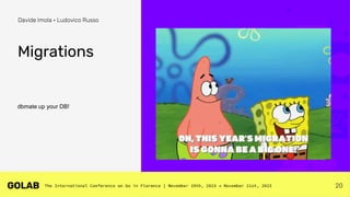 20
Davide Imola • Ludovico Russo
Migrations
dbmate up your DB!
 