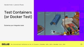 23
Davide Imola • Ludovico Russo
Test Containers
(or Docker Test)
Dockerize your Integration tests
 