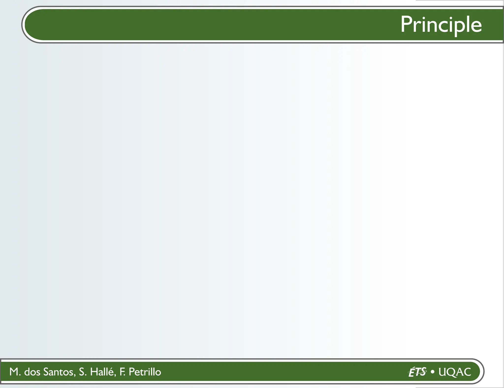 M. dos Santos, S. Hallé, F. Petrillo
Principle
 