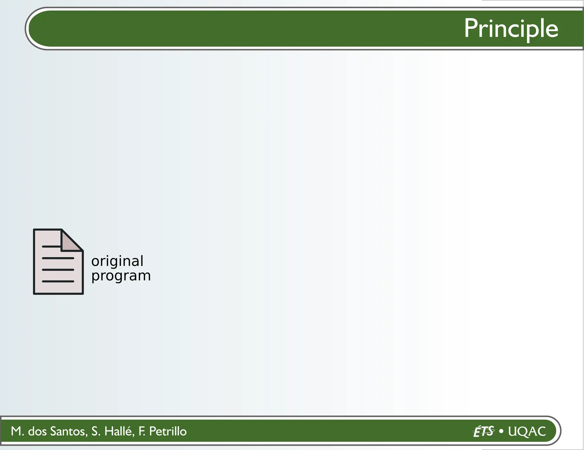 M. dos Santos, S. Hallé, F. Petrillo
Principle
original
program
 