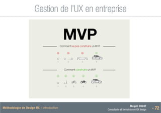 Magali DULOT
Consultante et formatrice en UX design - 72
Méthodologie de Design UX - Introduction
Gestion de l’UX en entreprise
 