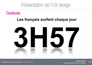 Magali DULOT
Consultante et formatrice en UX design - 11
Méthodologie de Design UX - Introduction Magali DULOT
Designer d’expériences digitales et interactives
Mercredi 29 octobre 2014 - 20
Présentation de l’UX design
Ergonomie des interfaces
Contexte
 
