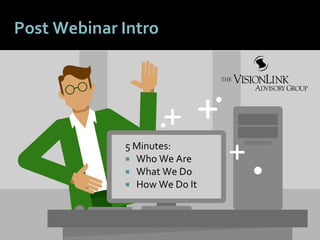 55
Post Webinar Intro
5 Minutes:
 Who We Are
 What We Do
 How We Do It
 