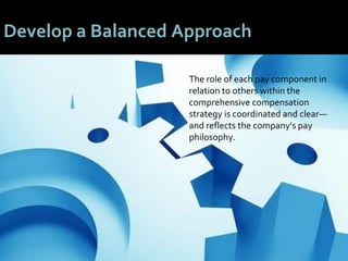 5454
Develop a Balanced Approach
The role of each pay component in
relation to others within the
comprehensive compensatio...