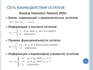 СЕТЬ ВЗАИМОДЕЙСТВИЙ ОСТАТКОВ
Residue Interaction Network (RIN)
 Белок,  содержащий  n аминокислотных  остатков
 Информация  о  контакте  остатков
 Признак  функциональности  остатка
 Информация  о  взаимосвязи  (схожести)  остатков
5
 