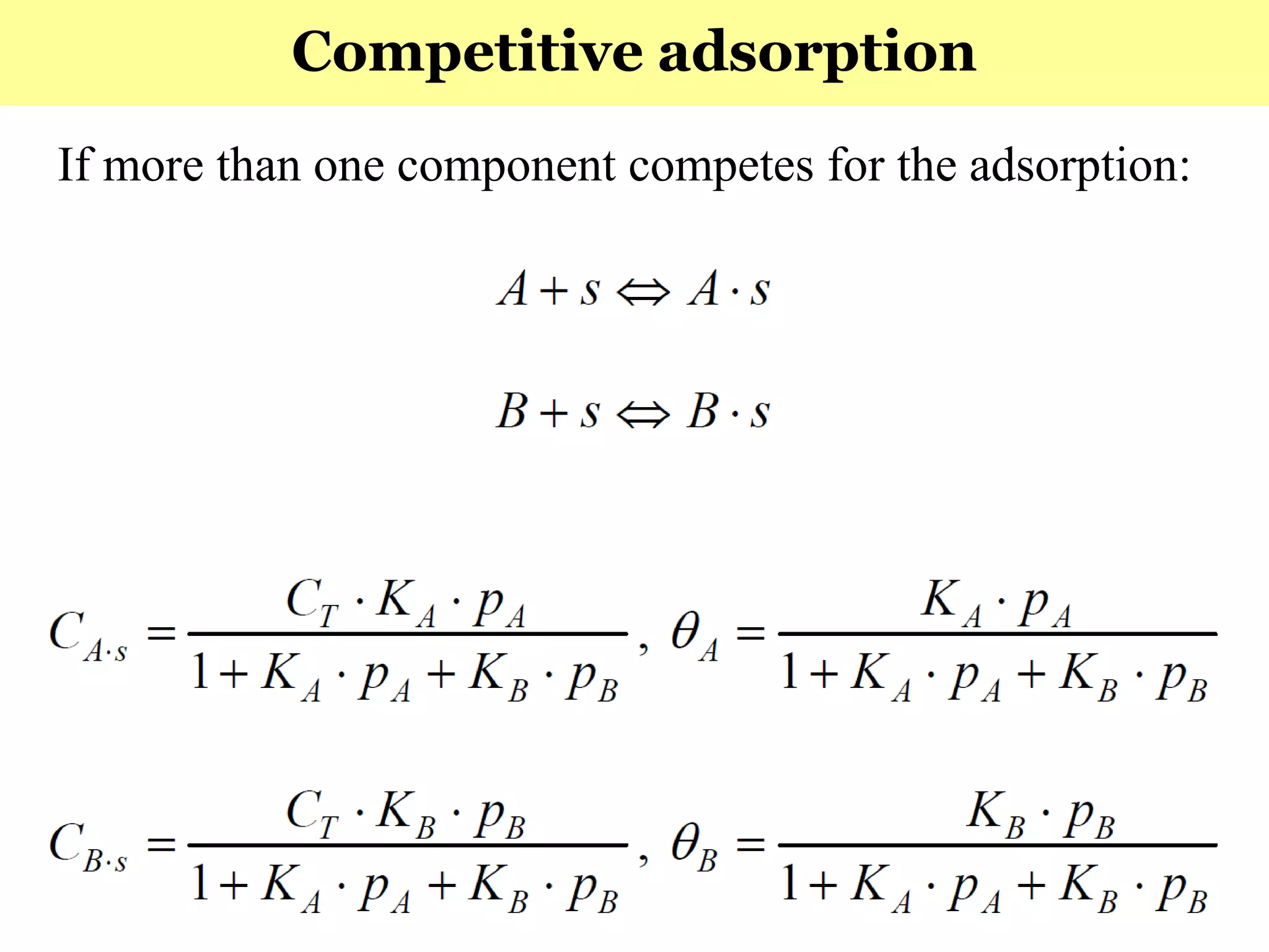 128
If more than one component competes for the adsorption:
Competitive adsorption
 