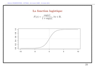 Arthur CHARPENTIER - ACT2040 - Actuariat IARD - Automne 2013
La fonction logistique
F(x) =
exp[x]
1 + exp[x]
, ∀x ∈ R.
24
 