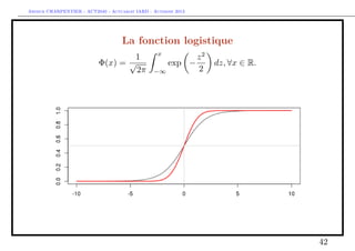 Arthur CHARPENTIER - ACT2040 - Actuariat IARD - Automne 2013
La fonction logistique
Φ(x) =
1
√
2π
x
−∞
exp −
z2
2
dz, ∀x ∈ R.
42
 