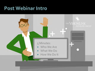 6161
Post Webinar Intro
5 Minutes:
 Who We Are
 What We Do
 How We Do It
 