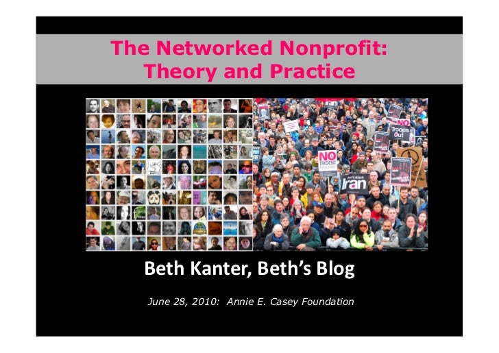 The Networked Nonprofit:
   Theory and Practice




  Beth Kanter, Beth’s Blog
   June 28, 2010: Annie E. Casey Foundation
 