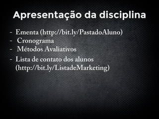 Apresentação da disciplina