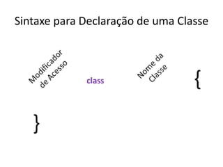 Sintaxe para Declaração de uma Classe
 