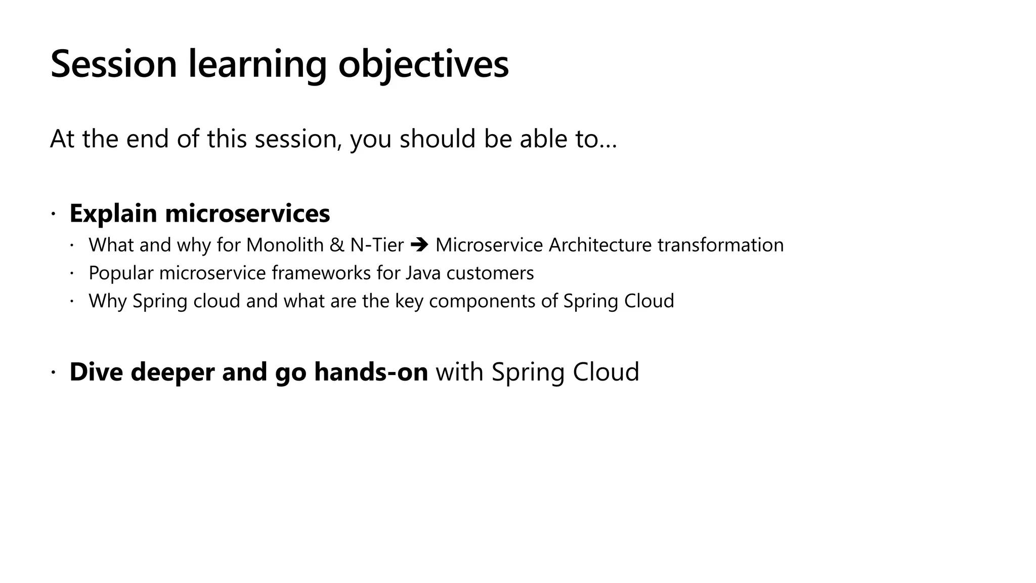 Session learning objectives
 