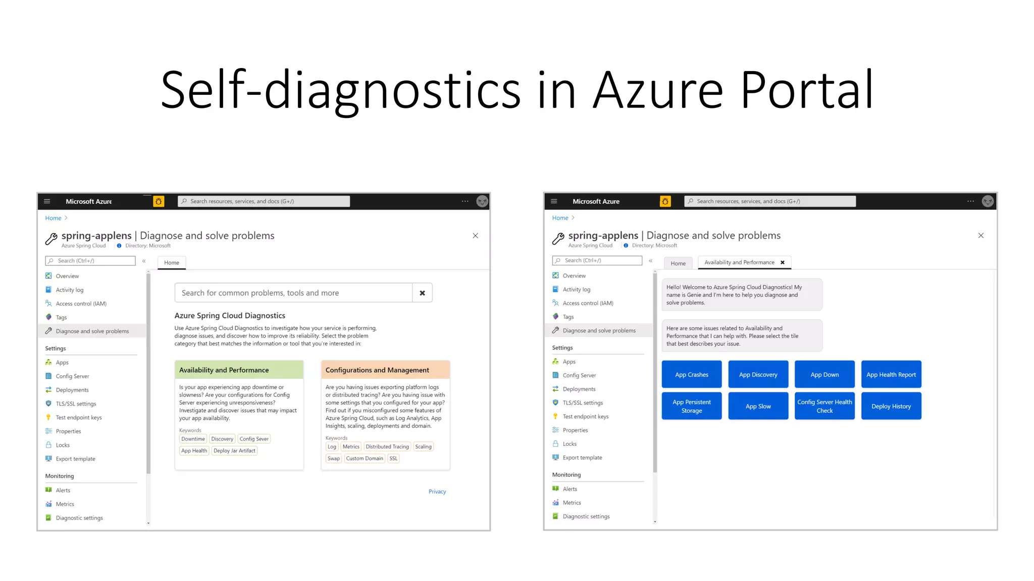 Self-diagnostics in Azure Portal
 