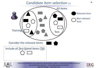 Performance prediction and evaluation in Recommender Systems: an Information Retrieval perspective