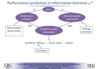 Performance prediction and evaluation in Recommender Systems: an Information Retrieval perspective