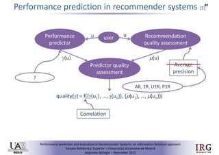 Performance prediction and evaluation in Recommender Systems: an Information Retrieval perspective
