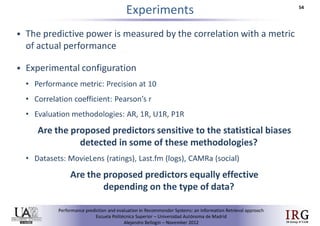 Performance prediction and evaluation in Recommender Systems: an Information Retrieval perspective