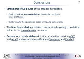 Performance prediction and evaluation in Recommender Systems: an Information Retrieval perspective