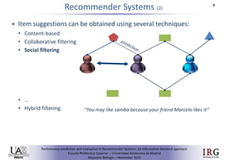 Performance prediction and evaluation in Recommender Systems: an Information Retrieval perspective