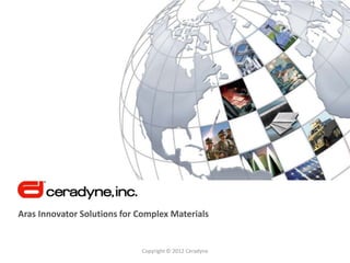 Aras Innovator Solutions for Complex Materials


                             Copyright © 2012 Ceradyne
 