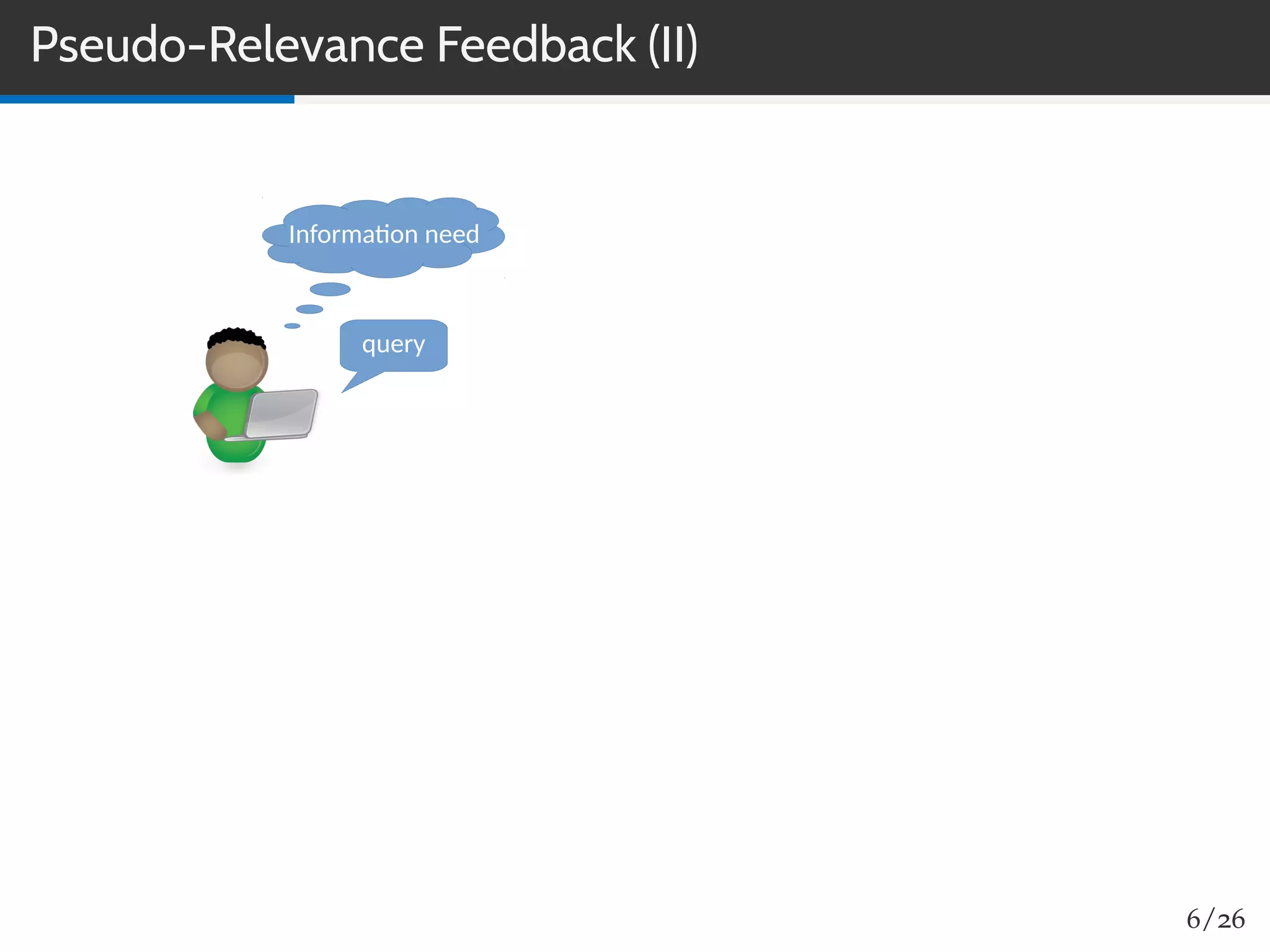 Pseudo-Relevance Feedback (II)
Information need
query
6/26
 