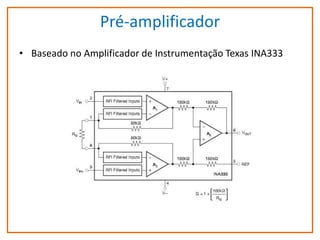 Pré-amplificador
• Baseado no Amplificador de Instrumentação Texas INA333

 