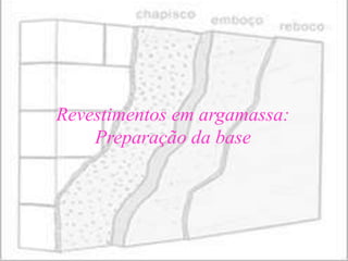 Revestimentos em argamassa:
    Preparação da base
 