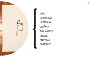 II
DISTÂNCIA
ALINHAMENTO
COMPOSIÇÃO
UNIDADE
REPETIÇÃO
CONTRASTE
VAZIO
HIERARQUIA
 