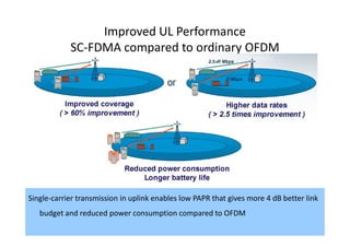 Improved UL Performance
            SC-FDMA compared to ordinary OFDM




Single-carrier transmission in uplink enables low PAPR that gives more 4 dB better link
   budget and reduced power consumption compared to OFDM
                                                                                  83
 