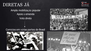Ampla mobilização popular
Apoio à emenda
Voto direto
Comícios em várias partes do Brasil
DIRETAS JÁ
 