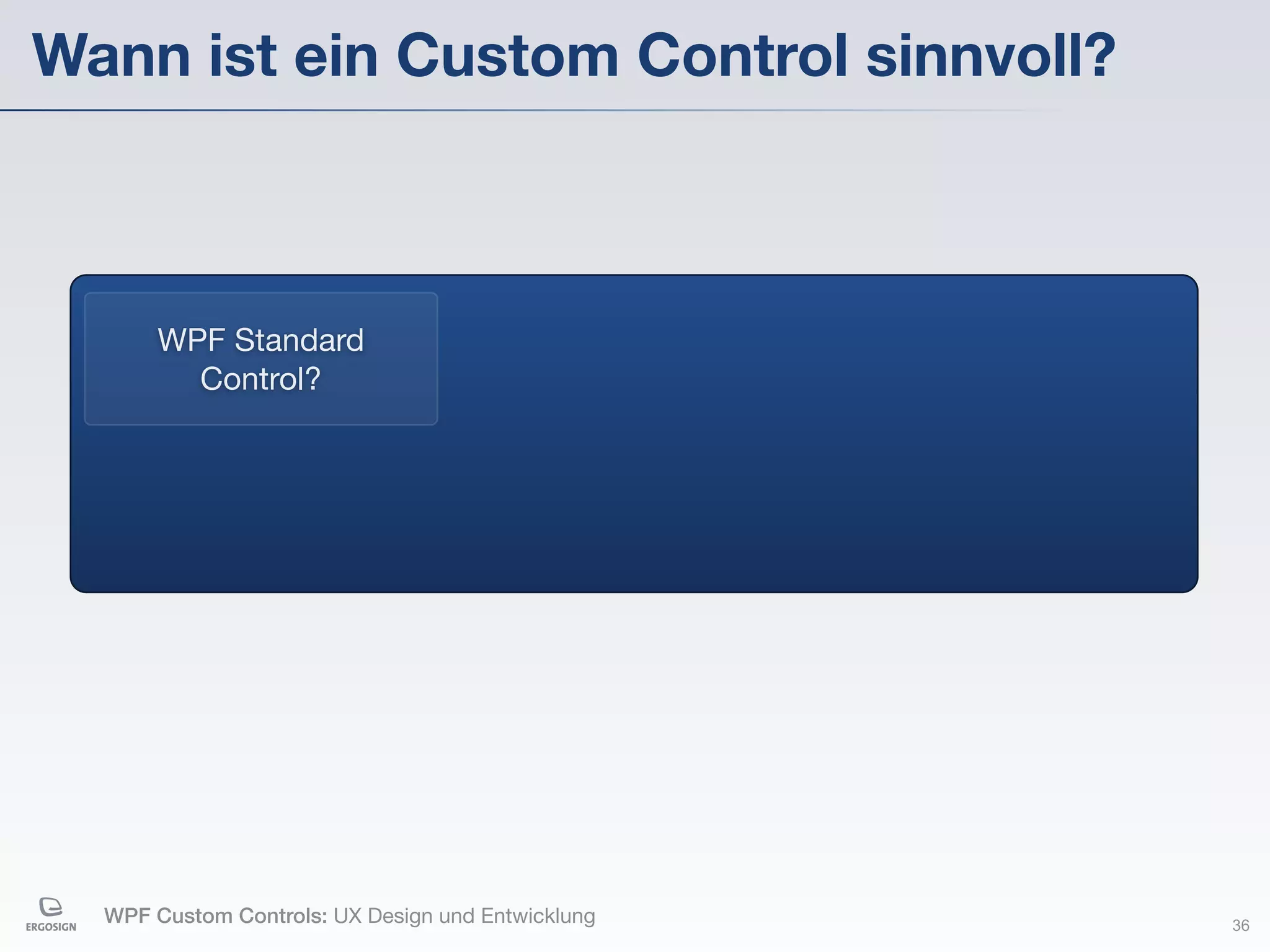 Wann ist ein Custom Control sinnvoll?



       WPF Standard
         Control?




  WPF Custom Controls: UX Design und Entwicklung   36
 