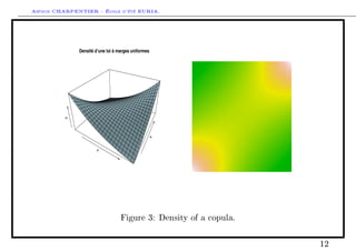 Arthur CHARPENTIER - École d'été EURIA.



              Densité d’une loi à marges uniformes

         z




                      x                          x




                                   Figure 3: Density of a copula.



                                                                    12
 