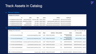 Track Assets in Catalog
Saved tables
Saved features
 