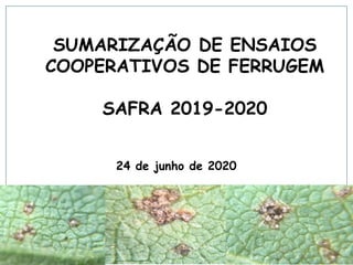 SUMARIZAÇÃO DE ENSAIOS
COOPERATIVOS DE FERRUGEM
SAFRA 2019-2020
24 de junho de 2020
 