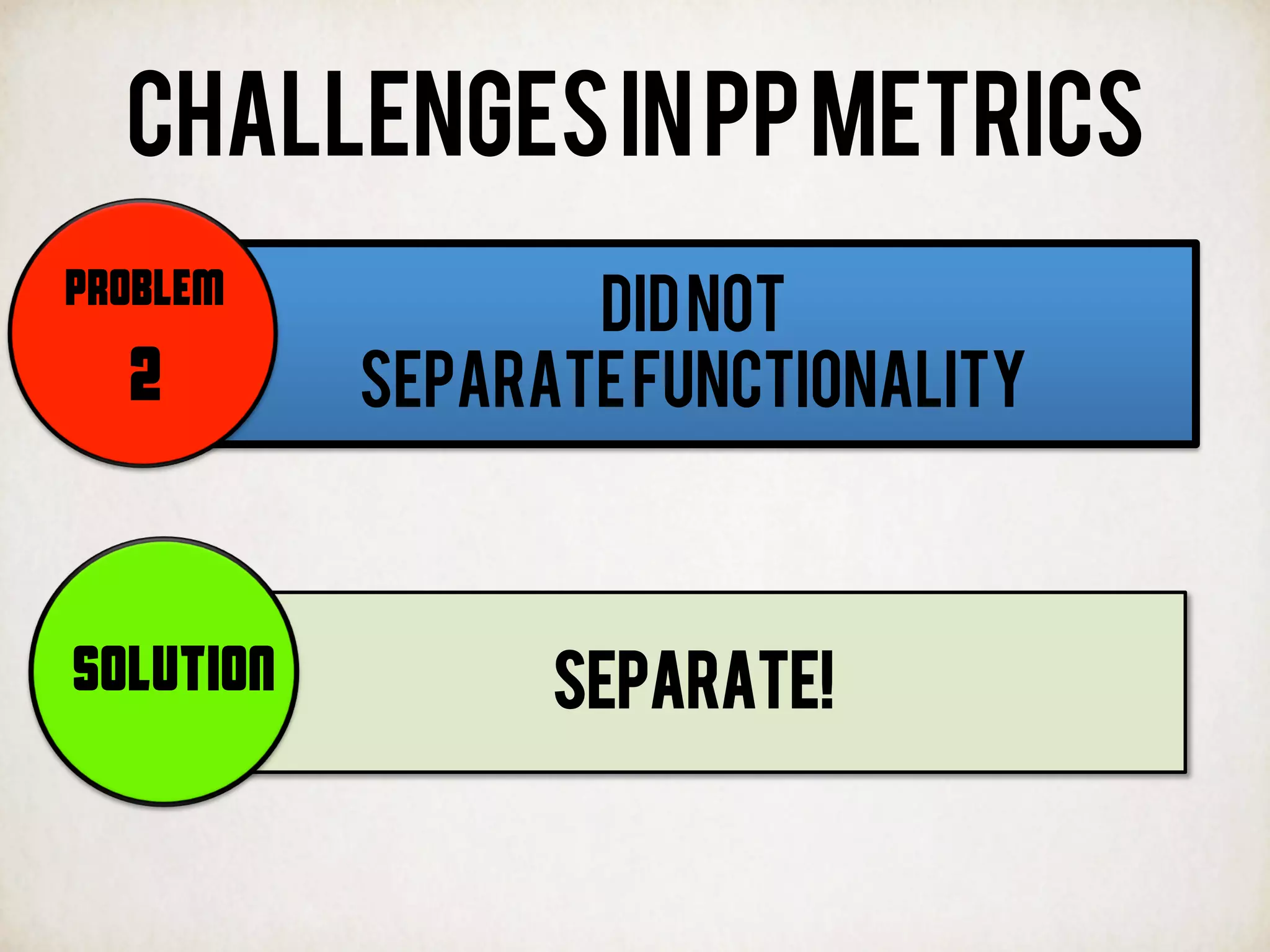 CHALLENGESINPPMETRICS
DIDNOT
SEPARATEFUNCTIONALITY
PROBLEM
2
SEPARATE!SOLUTION
 