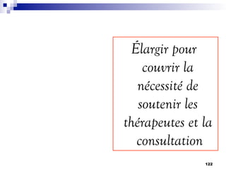 Élargir pour
couvrir la
nécessité de
soutenir les
thérapeutes et la
consultation
122
 