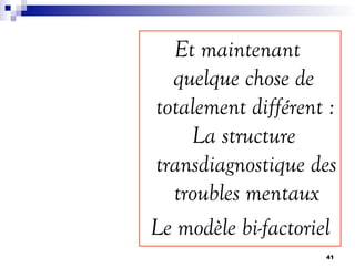 Et maintenant
quelque chose de
totalement différent :
La structure
transdiagnostique des
troubles mentaux
Le modèle bi-factoriel
41
 