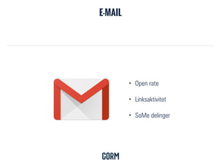 E-MAIL
• Open rate
• Linksaktivitet
• SoMe delinger
 