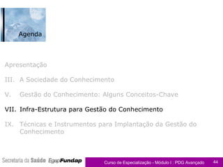 Apresentação A Sociedade do Conhecimento Gestão do Conhecimento: Alguns Conceitos-Chave Infra-Estrutura para Gestão do Conhecimento Técnicas e Instrumentos para Implantação da Gestão do Conhecimento Agenda 