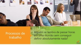 Alguém se lembra de passar horas
em uma reunião sem conseguir
definir absolutamente nada?
Processos de
trabalho
 