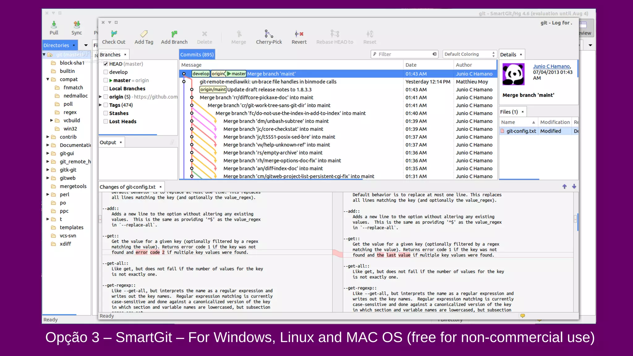 Opção 3 – SmartGit – For Windows, Linux and MAC OS (free for non-commercial use) 
 