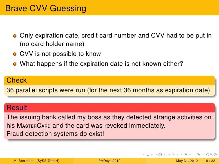 Guessing CVV, Payment and Experiences Fraud Detection