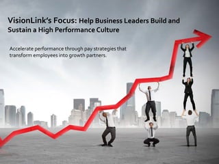 9090
VisionLink’s Focus: Help Business Leaders Build and
Sustain a High Performance Culture
Accelerate performance through pay strategies that
transform employees into growth partners.
 