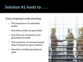 3737
Solution #1 leads to . . .
Every employee understanding:
▪ The importance of sustainable
profits
▪ How those profits ...