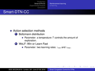 15/ 36
Introduction
Smart-DTN-CC
Experimental Analysis
Conclusion
Reinforcement learning
Q-learning
Smart-DTN-CC
Action se...