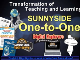 Transformation of
SUNNYSIDE
One-to-One
Teaching and Learning
District Highlights - Look at what we have done!
 